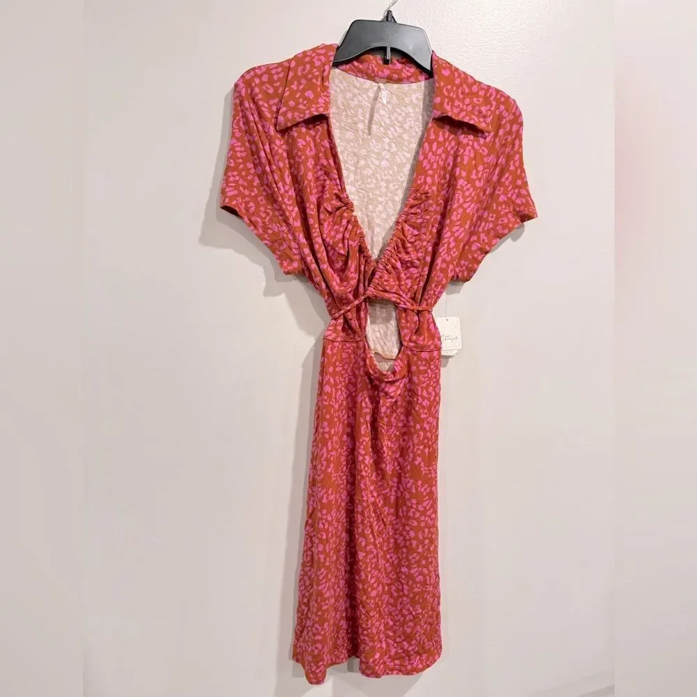 Free People Women's Marsaille Front-Cutout Tie-Waist Mini Dress Rust Combo